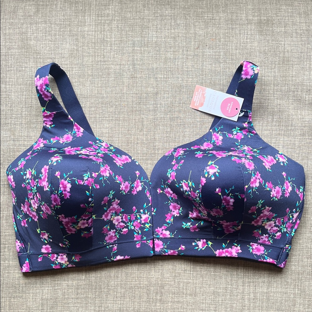 Cacique Floral Lined No-Wire Bra Front Closure Plus Size 44DDD 44F